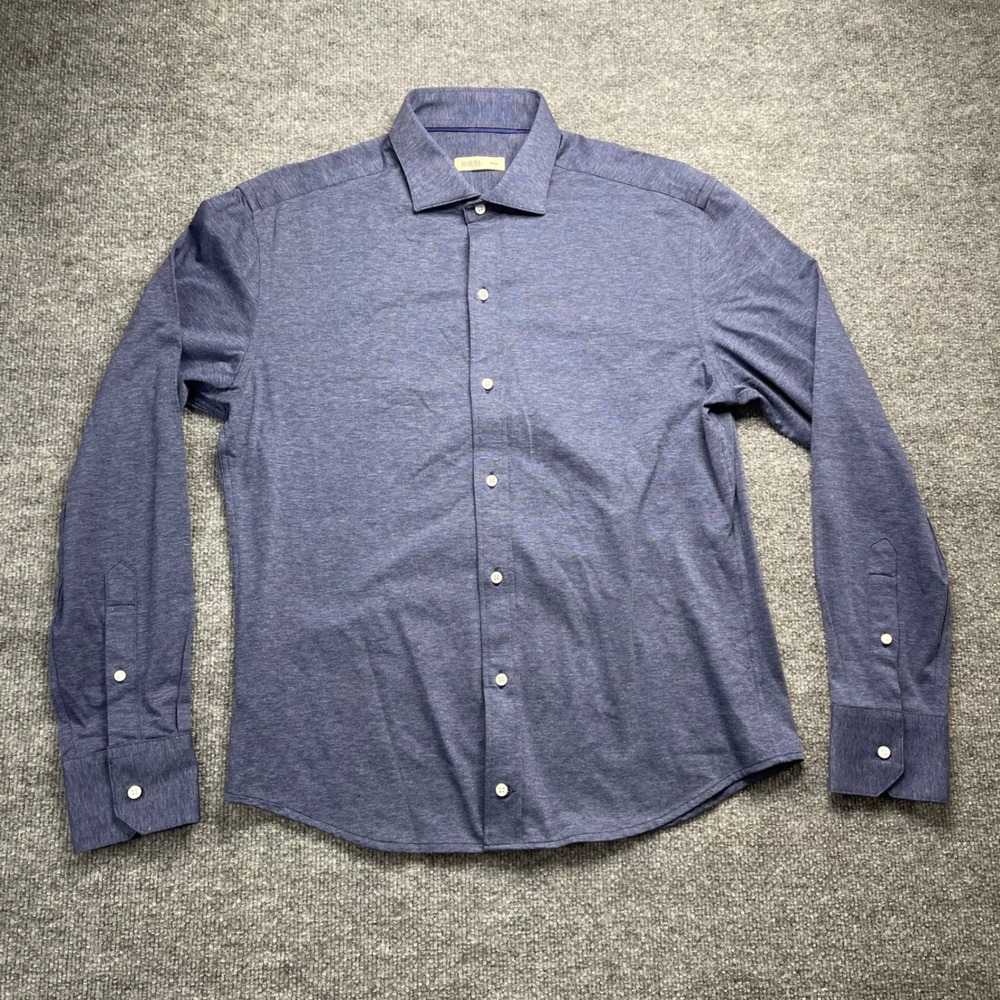 Rye 51 Mens Blue Heathered Knit Long Sleeve Button Down Shirt Size Medium